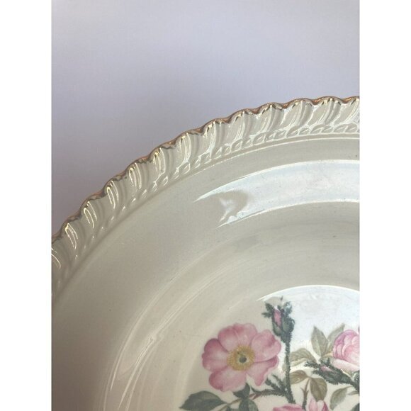 Vintage Wild Rose Harker Pottery Cottage Core 22 kt Gold Rim Soup Bowl 8.5” - Picture 6 of 7